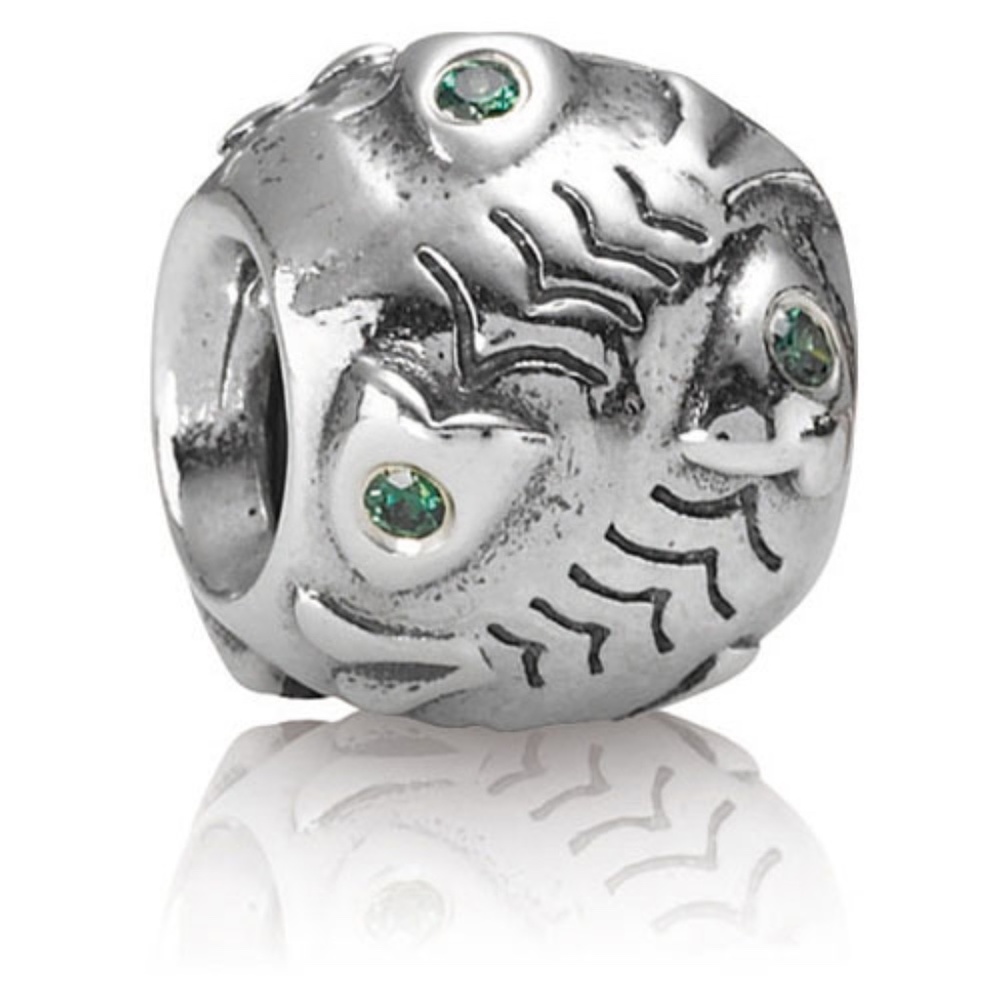 Pandora fish bone with green cz charm